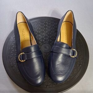 Talbots Deep Blue Leather Loafers with Gold Accent
